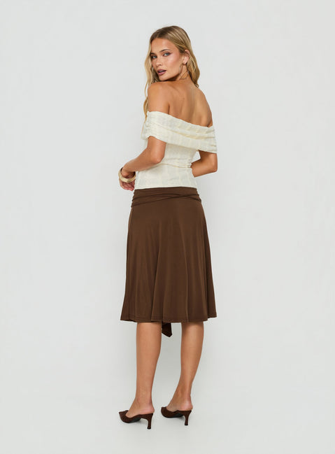 Joaney Tie Side Jersey Midi Skirt Chocolate