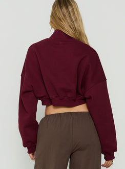 Presenting the Astridd 3/4 Zip Cropped Jumper Cherry womens-jumpers with short length back view of model wearing Princess Polly