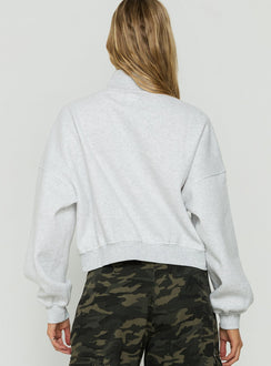 Presenting the Anyya Funnel Neck Crew Jumper Grey Marle womens jumper in short length back view of model wearing Princess Polly