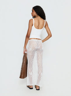 back view of model wearing Princess Polly Wisteriah Sheer Maxi Skirt White Maxi Skirts Skirts 