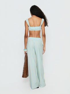 back view of model wearing Princess Polly Talyssa Elasticated Waist Pants Blue Stripe Mid Rise Pants Pants 