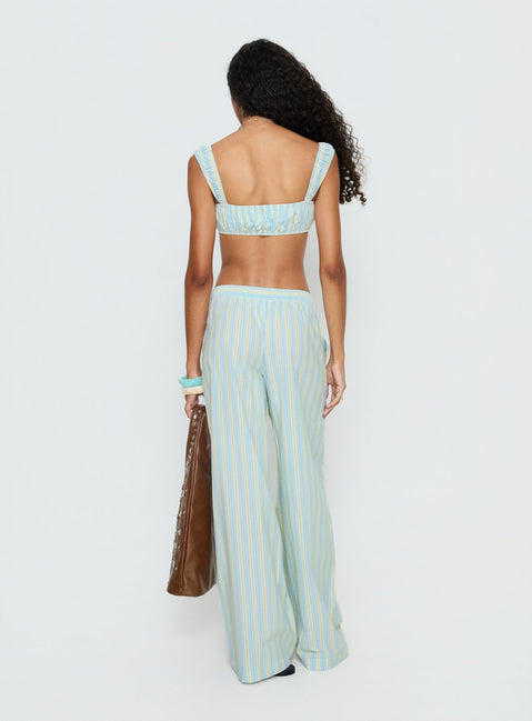 back view of model wearing Princess Polly Talyssa Elasticated Waist Pants Blue Stripe Mid Rise Pants Pants 