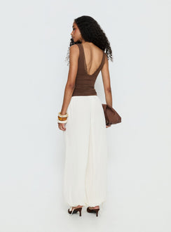 back view of model wearing Princess Polly Moondancer Balloon Pants Cream Mid Rise Pants Pants 