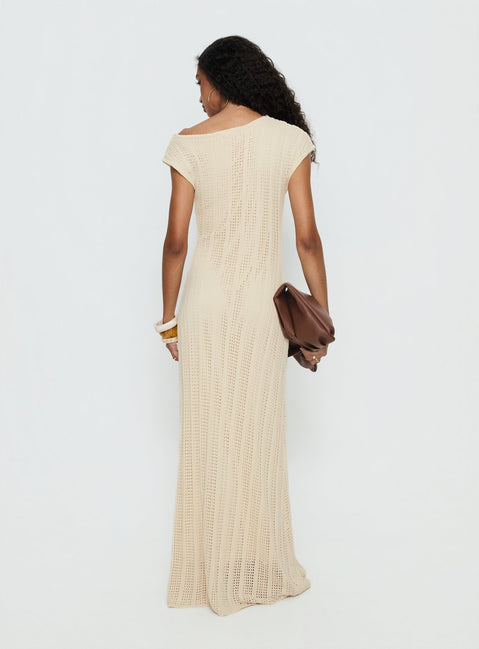 Break My Soul Knit One Shoulder Maxi Dress Beige
