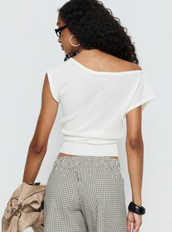 Cloud Tempo Boat Neck Cinched Knit Top White