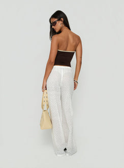 Presenting the Lindora Drawstring Wide Leg Pants White Broderie in womens-regular-pants with mid-rise waist back view of model wearing Princess Polly
