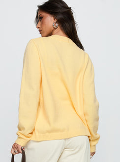 back view of model wearing Princess Polly Arica Button Up Knit Cardigan Lemon Longline Jumpers Jumpers 