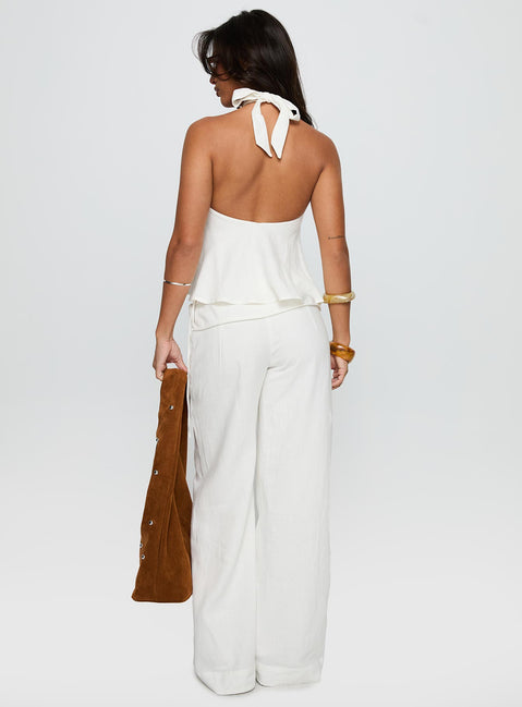 Introducing Silver Moon Linen Blend Tie Pants White Tall womens-regular-pants high-rise back view of model wearing Princess Polly