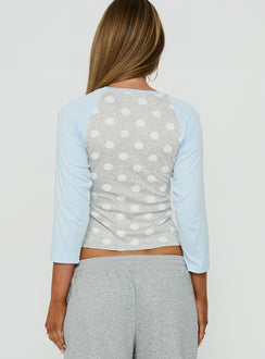 Fabella 3/4 Sleeve Raglan Top Grey Polka / Blue
