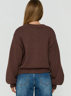Explore the Edern Cardigan Chocolate womens-jumpers in short length back view of model wearing Princess Polly