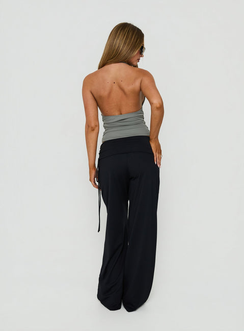 Designed with Daily Define Ruched Tie Side Pants Black Tall womens-regular-pants in high-rise back view of model wearing