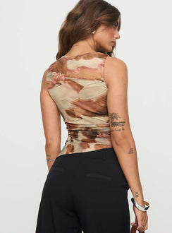back view of model wearing Princess Polly Whity Top Multi Sleeveless Crew Neck 