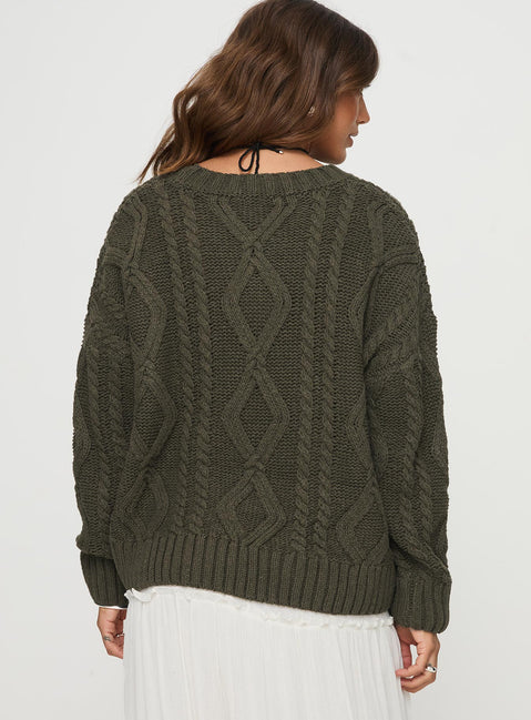 back view of model wearing Princess Polly Anaya Oversized Sweater Olive Longline Jumpers Jumpers 