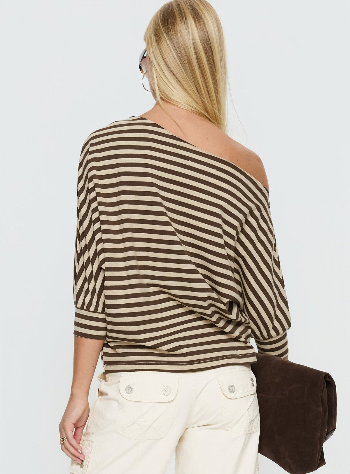 Keyes 3/4 Sleeve Off Shoulder Top Multi Stripe