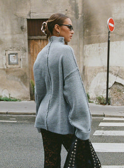 back view of model wearing Princess Polly Lachlynn Oversized Knit Sweater Charcoal Marle Jumpers 