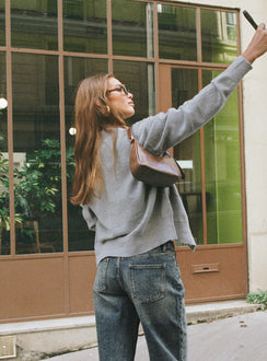 back view of model wearing Princess Polly Melancholia Cardigan Grey Longline Jumpers Jumpers 