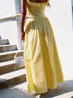 back view of model wearing Princess Polly Valerio Maxi Skirt Yellow Maxi Skirts Skirts 