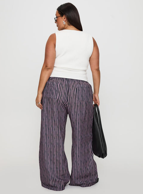 back view of model wearing Princess Polly Beach House Pants Multi Curve High Rise Pants Pants 