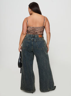 back view of model wearing Princess Polly Ziggie Low Rise Baggy Jeans Antique Wash Curve High Rise Jeans Jeans 