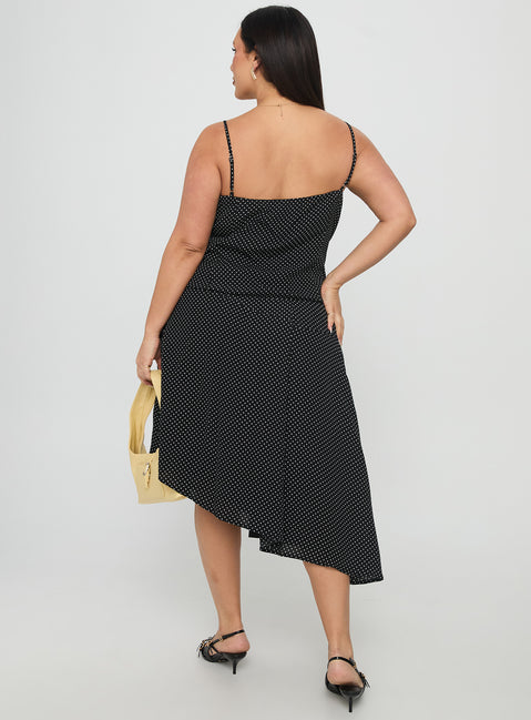Cabernet Asymmetrical Set Black Polka Curve