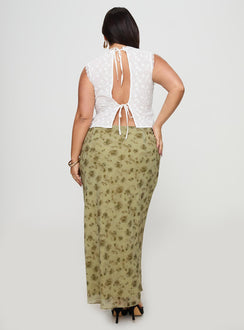 back view of model wearing Princess Polly Piazia Maxi Skirt Green Curve Maxi Skirts Skirts 