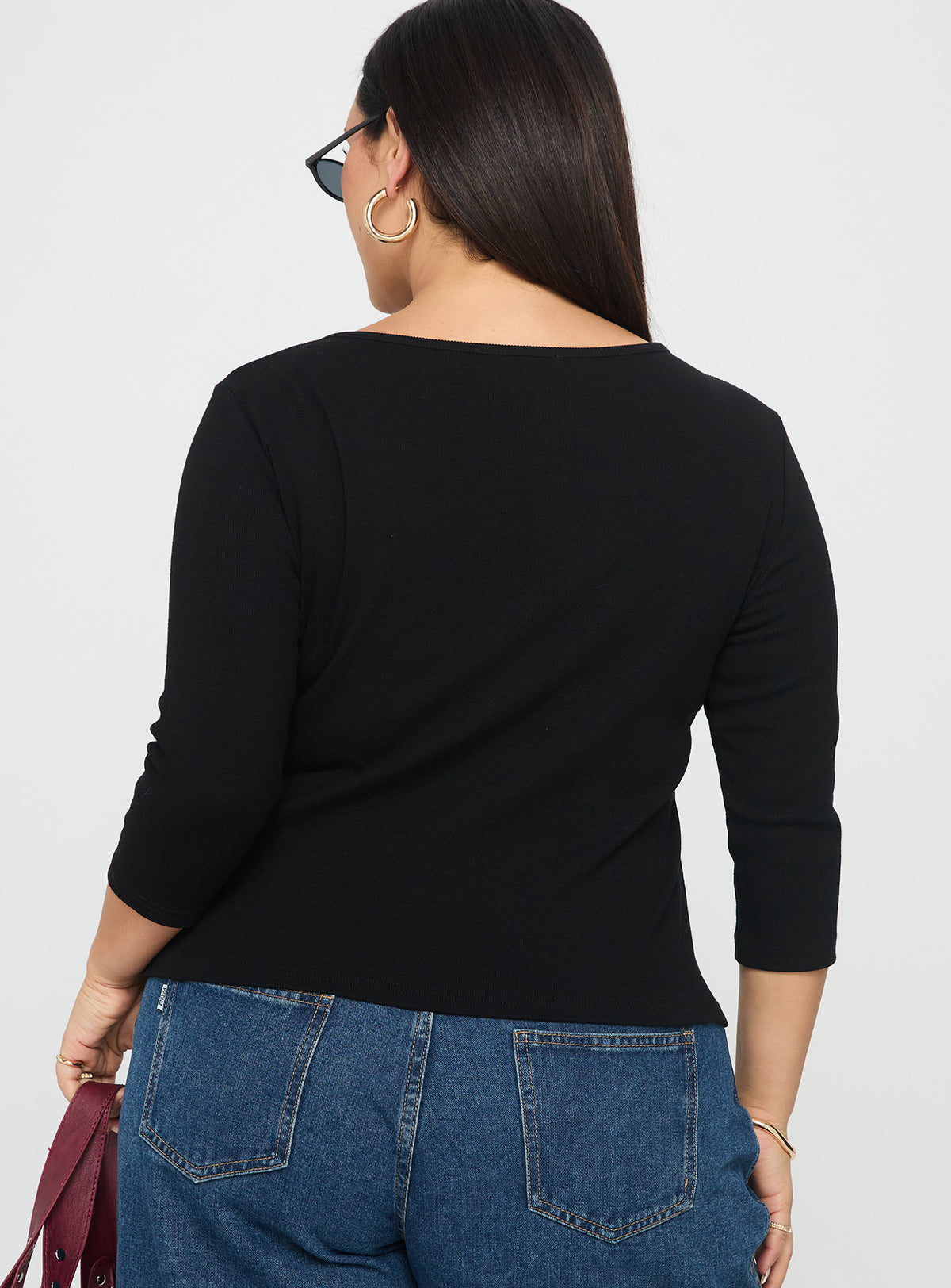Elaia 3/4 Sleeve Top Black Curve