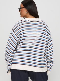 back view of model wearing Princess Polly Karolyn Sweater Blue Stripe Curve Jumpers 