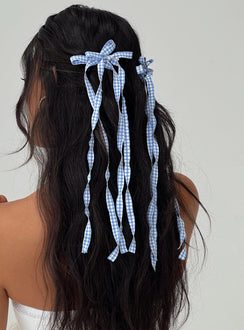Hair clip  Four bow tie design on two clips, gingham print Clip fastening