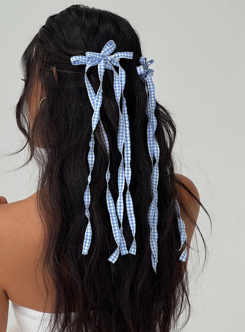 Hair clip  Four bow tie design on two clips, gingham print Clip fastening