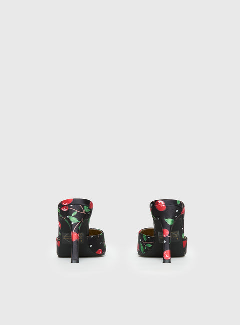 Cherry Season Pointed Toe Heels Black Multi