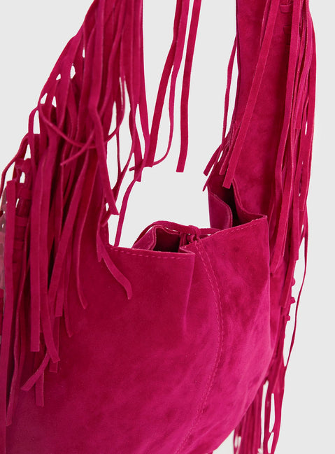 Currents Faux Suede Tassel Shoulder Bag Pink