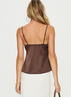 Carmila Satin Tie Detail Top Brown
