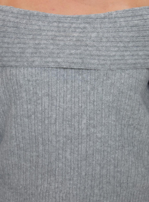 product Princess Polly Snowie Off Shoulder Knit Sweater Grey Curve Jumpers 
