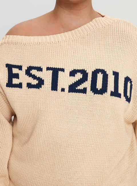 product Princess Polly Jadynn Off Shoulder Knit Sweater Cream Curve Jumpers 