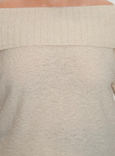 product Princess Polly Parkley Boucle Off The Shoulder Cream Curve Jumpers 