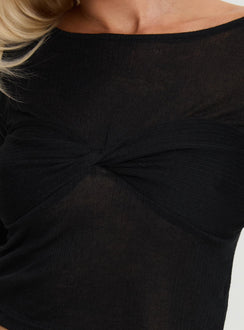 back view of model wearing Princess Polly November Long Sleeve Top Black Full Sleeves Boat Neck 