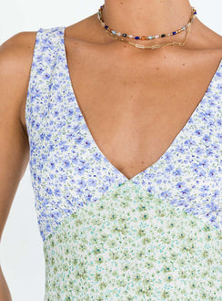Front view of model wearing  front Princess Polly V-Neck  Nellie Mini Dress Two Tone Multi