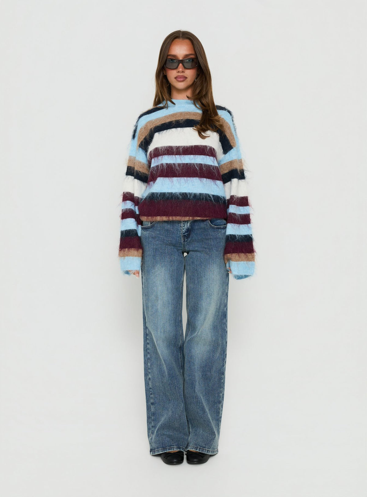 Ellissah Fluffy Sweater Blue Multi Stripe