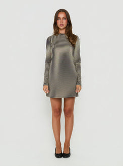Marionn Long Sleeve Mini Dress Navy / Yellow Stripe
