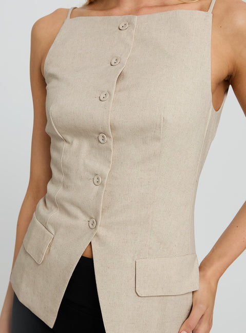 Embark Button Up Top Beige