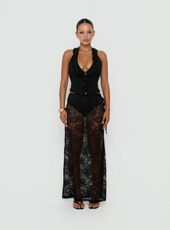 Showcasing the Marenya Lace Maxi Skirt Black womens-skirts in maxi length front view of model wearing Princess Polly