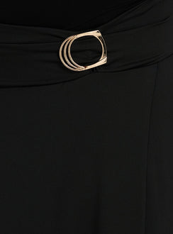 Highlighting the Nola Hardware Slit Maxi Skirt Black Curve in womens-skirts with a fitted aline silhouette and lace hem detail product