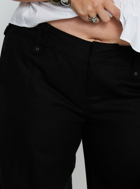 back view of model wearing Princess Polly Pedra Wide Leg Pant Black Curve Mid Rise Pants Pants 