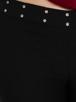 Discover the Yevina Eyelet Flare Pant Black Curve womens-regular-pants with mid-rise detail Princess Polly