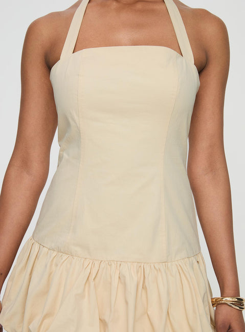back view of model wearing Princess Polly Sofia Mini Dress Cornsilk Square Neck 