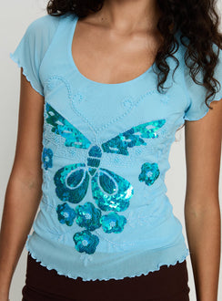 Reannah Sequin Short Sleeve Top Blue