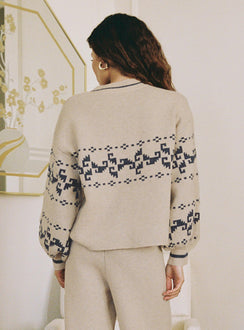 back view of model wearing Princess Polly Alpine Sweater Cream / Blue regular Jumpers 