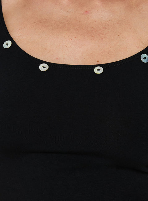 Collson 3/4 Sleeve Button Detail Top Black