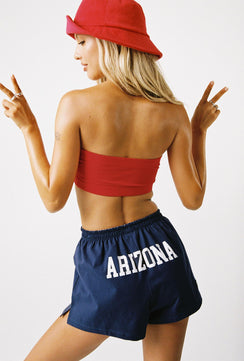 back view of model wearing Princess Polly U of A Bandeau Top Red Sleeveless straight 