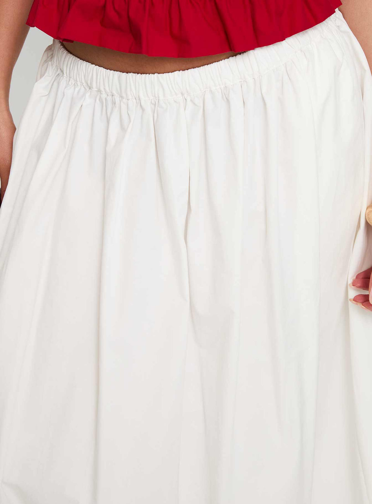 back view of model wearing Princess Polly Felipa Maxi Skirt White Maxi Skirts Skirts 